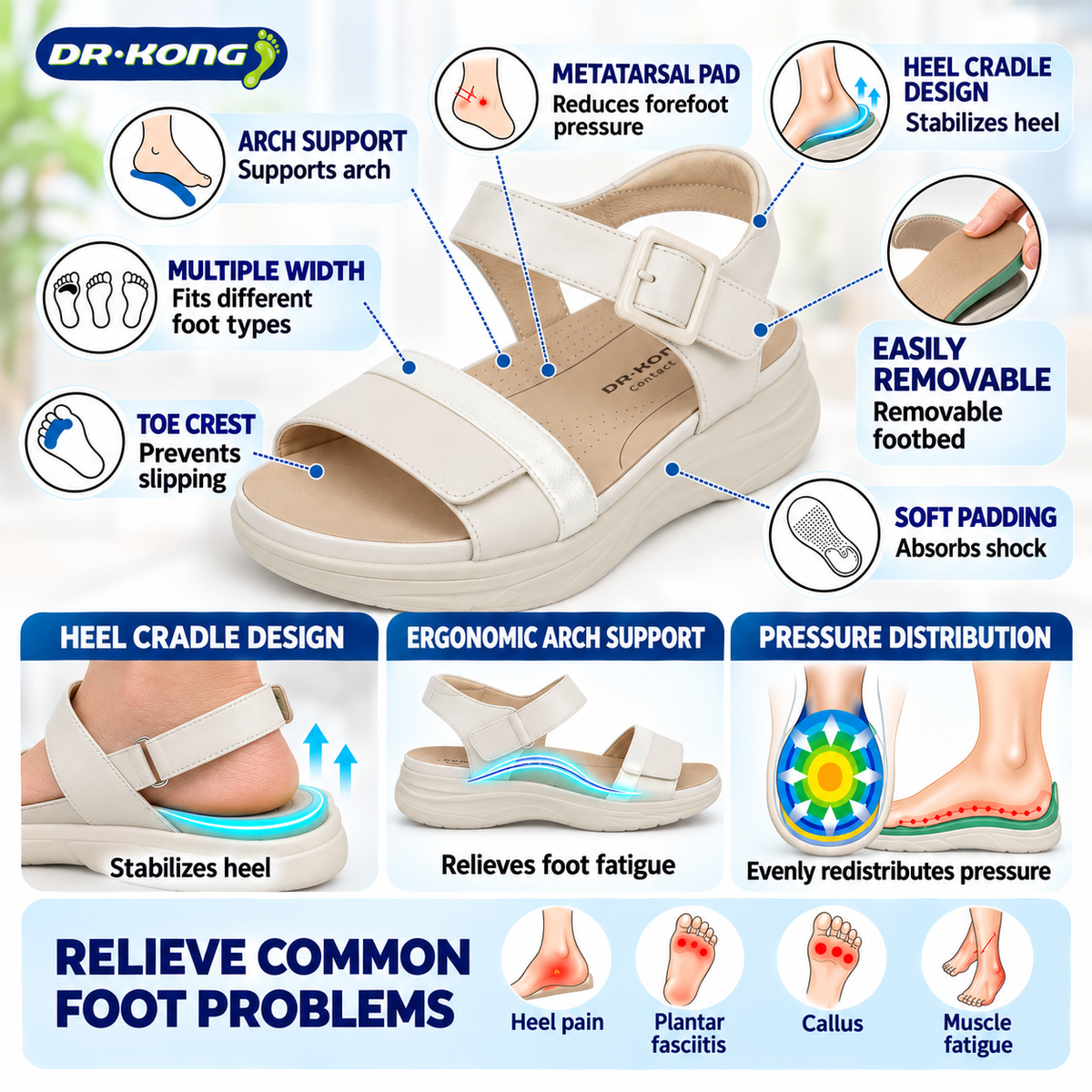 DR.KONG WOMEN REMOVABLE INSOLE SANDALS DK-1S80B2002CW