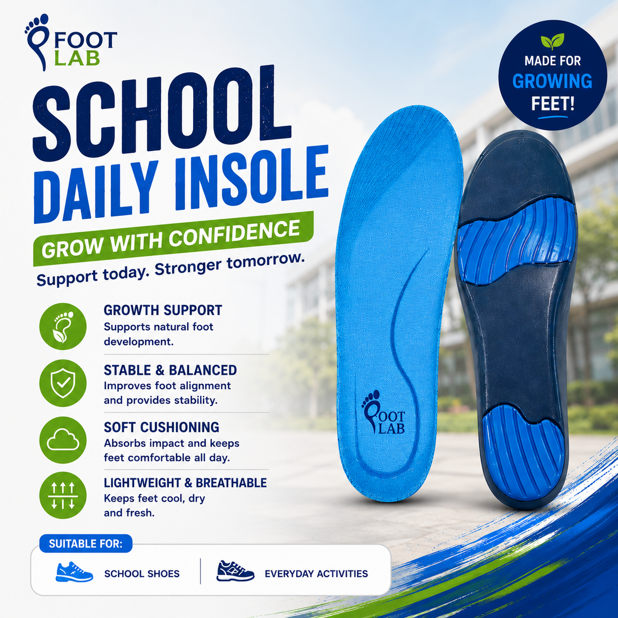 FTL-DAILY KIDS (Foot Lab Kids School Arch Support Insoles)