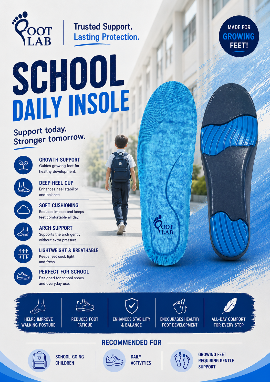FTL-DAILY KIDS (Foot Lab Kids School Arch Support Insoles)