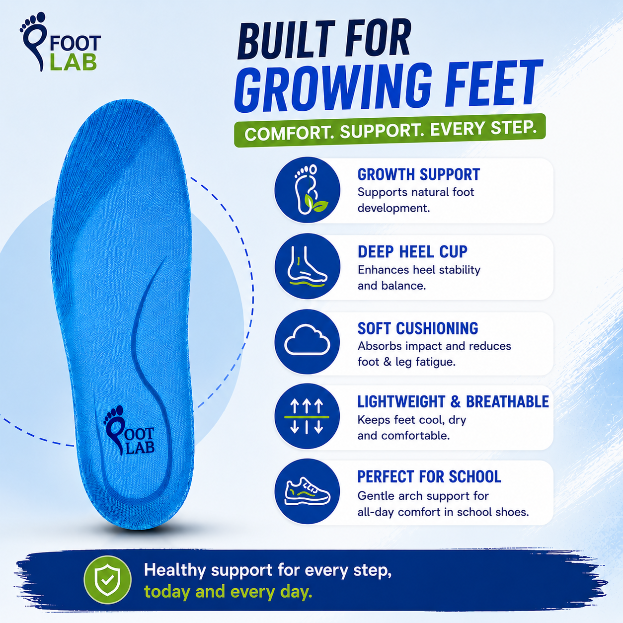 FTL-DAILY KIDS (Foot Lab Kids School Arch Support Insoles)